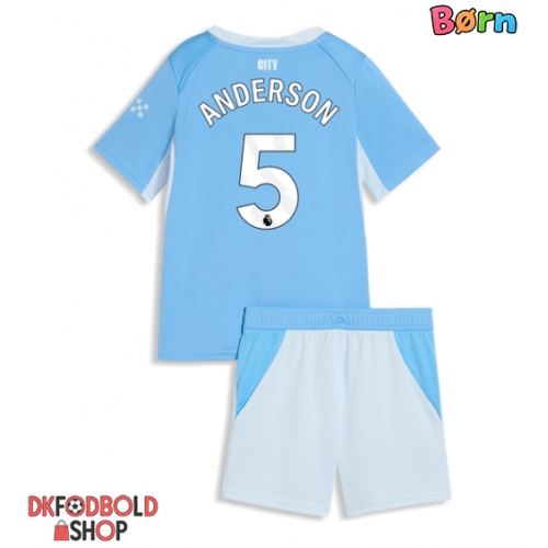 Manchester City Elliot Anderson #5 Hjemmebanesæt Børn 2026-27 Kort ærmer (+ korte bukser)